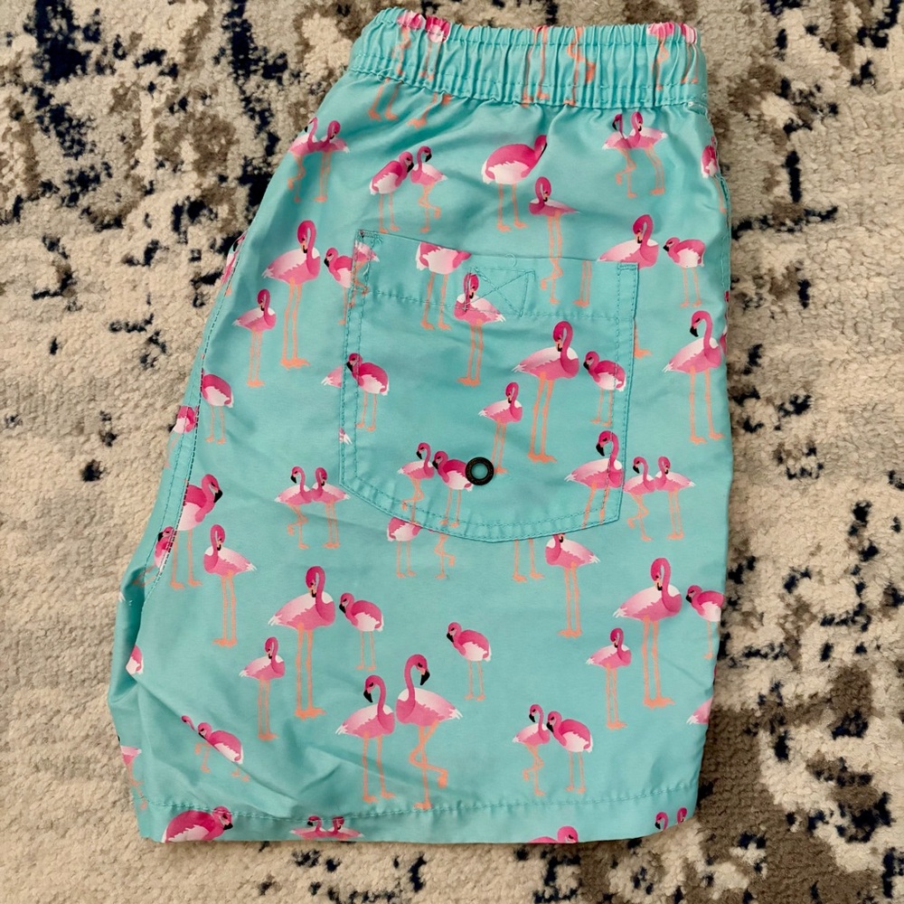 Cabana Bro 5” Flamingo Swim Trunks Mens Small Aqua Pink Beach Shorts
